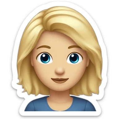 vrouwtje met blond haar tot op de schouders, blauwe ogen, sproetjes op de neus, bruine wenkbrauwen sticker