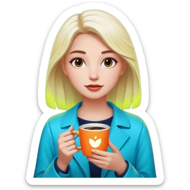 Woman with coffee , neon glow, Midnight Wander. sticker