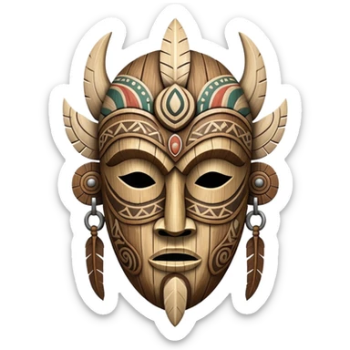 ancient mask, tribal design, wood and bone sticker