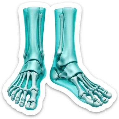 3D render of Foot Bones, X-Ray imaging aesthetic, translucent materials showing internal structure, top-down view of foot bones in cyan glow, medical scan style, emoji style, isolated on white background --v 6.0. sticker
