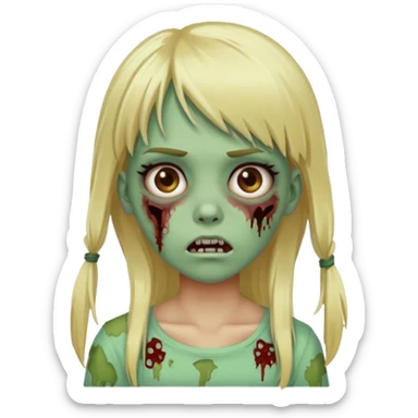 classic zombie girl with long blonde hair and bangs  sticker