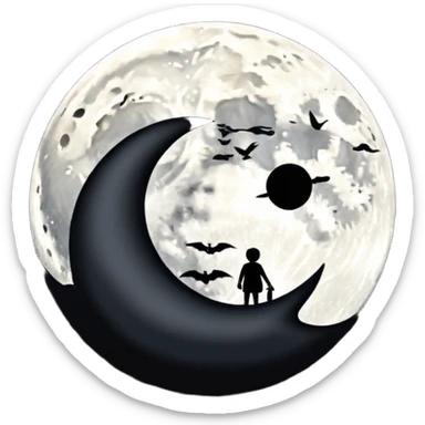  white moon in black sky sticker