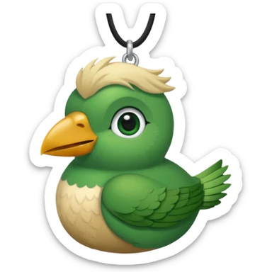 un oiseau classique vert avec un collier avec des breloque argentées et un poil blond qui fait une petite bouclette sur le front  sticker