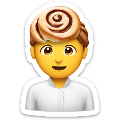 Person with a cinnamon roll for a head sticker