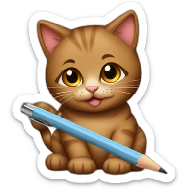 a brown cute kitty with pensil sticker