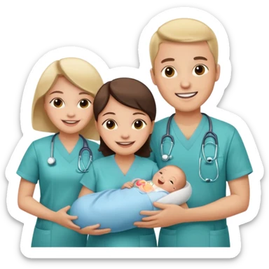Create Happy & celebrating team faces for a hospital with a newborn saved sticker