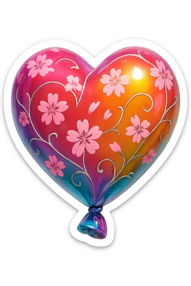 heart with sakura and silver accents, balloon style sticker
