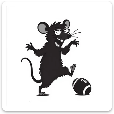laughing, evil, scary rat playing football, wearing glasses sticker