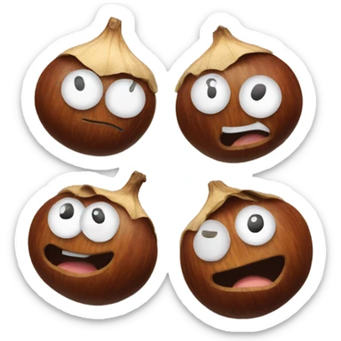 a group of four chestnuts with smiley faces sticker