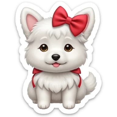 cute white dog with a bow sticker