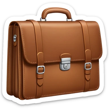  business briefcase slightly open with paper documents visible inside. sticker