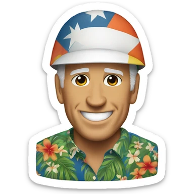 Joe Biden wearing a Hawaiian shirt wearing a football helmet sticker