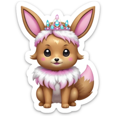 Kawaii Shiny Glowing Neon Glittery Sparkly Bling-bling Glittery Eevee, wearing accessories, wearing apparels, wearing a tiara, Full Body sticker