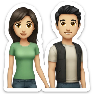 a couple: girl with dark brown long hair and dark brown eyes and boy with short black hair and brown-greenish eyes sticker