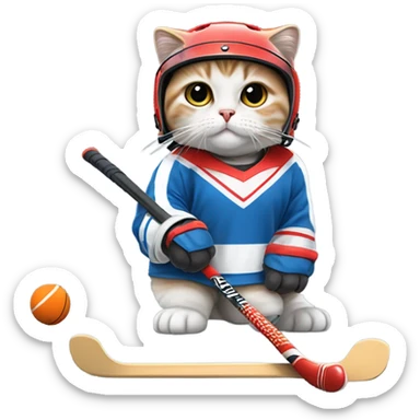 Sassy Scottish fold girl cat playing hockey  sticker