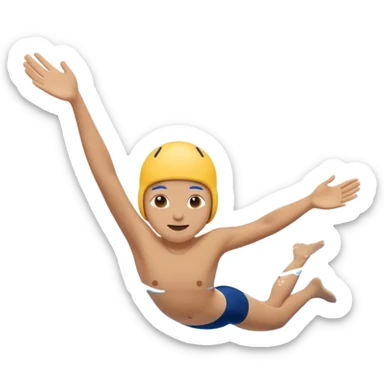 Cute emoji of a swimmer diving into a pool, rounded shapes, friendly style, bright blue water, minimal facial details. sticker