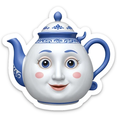 A character from the fairy tale Beauty and the Beast: Mrs. Potts, the middle-aged lady (around 40 years old) who was turned into a teapot. She retains the teapot's original form, with an anthropomorphic face on the teapot. sticker
