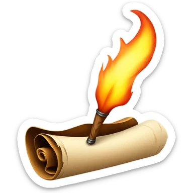 quill that's on fire writing on a scroll sticker