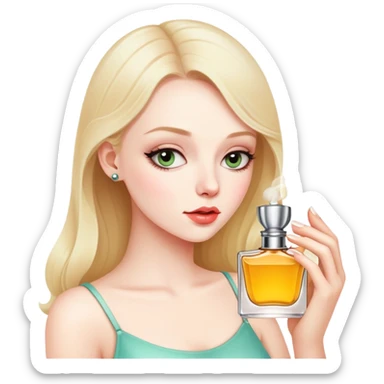 The girl is sniffing perfume sticker