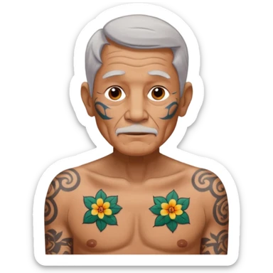 elderly man with body and face tattos sticker