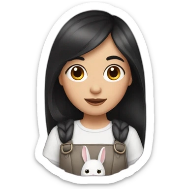 a girl with dark hair and a rabbit sticker