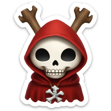 Cute, happy little skull wearing a red velvet hooded cloak with white fur trim. sticker