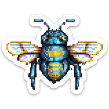 futuristic cyber bee with circuit patterns pixel art sticker