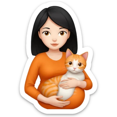 pregnant black hair woman with orange cat sticker