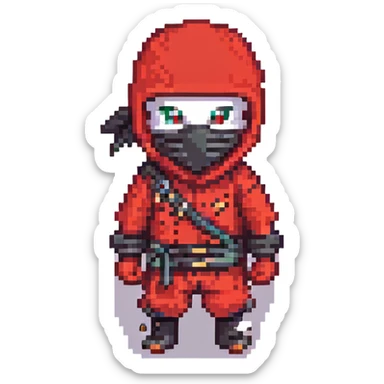 masked ninja, pixel art style, red costume sticker