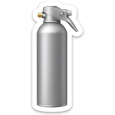 slim aerosol can with smooth metallic or matte finish, capped with rounded nozzle, subtle shine, neutral coloring grey beige or dark blue, utility without branding, closed spray bottle, soft lighting, subtle shadows, emoji scale sticker