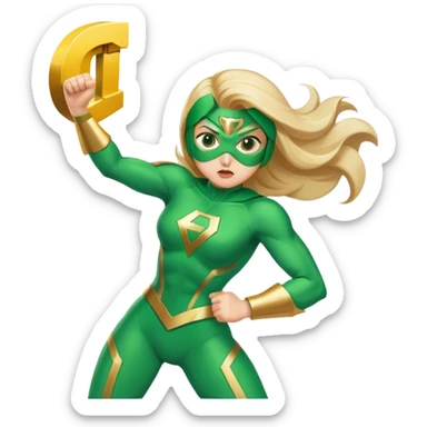 Superheroina vestida con traje verde luchando contra la mierda con información I sticker