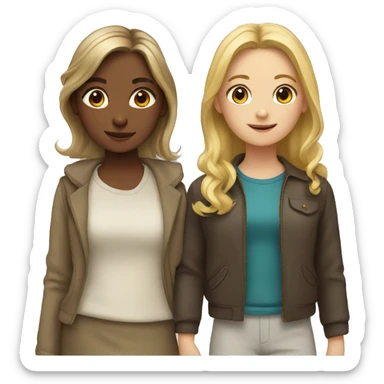 Two girls, obe with brown hair the other with blonde hair sticker