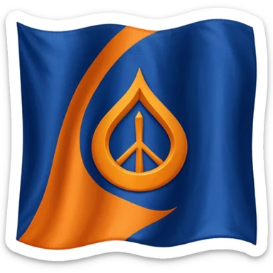 Orange triangle wavy flag with a dark blue khanda symbol sticker