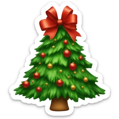 Green Christmas tree with a huge red bow sticker