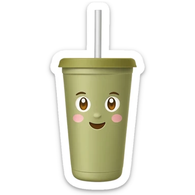 a pale olive travel mug with a straw in it sticker