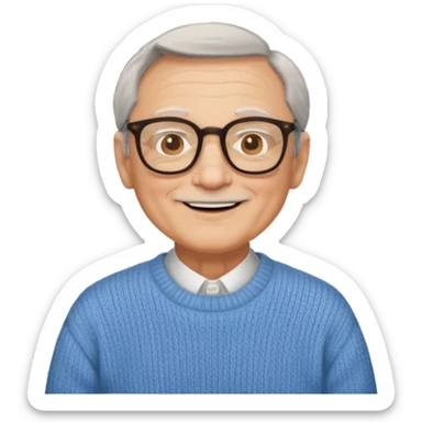 emoji of a gentleman in his 70s, wearing glasses and a sweater, smiling sticker