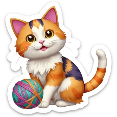 A playful cat leaning over the basket edge, reaching for a yarn ball. sticker