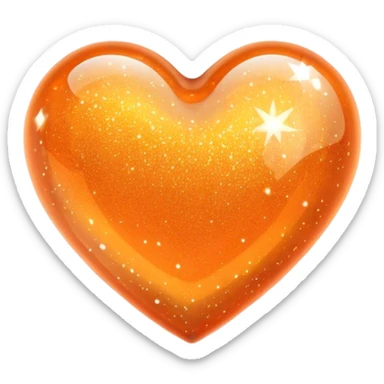 Glitter glass orange heart  sticker