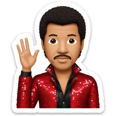 Lionel Richie with dark brown hair, red sequin outfit sticker