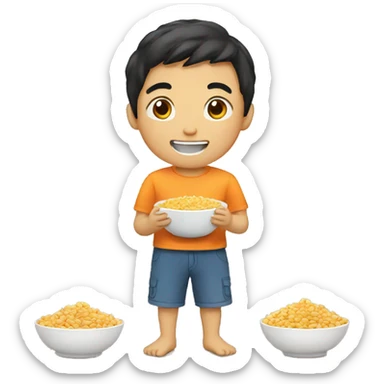 Asian boy eating cereals sticker