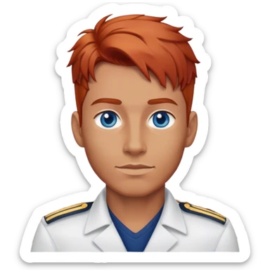 a male boat captain with medium red hair and blue eyes sticker
