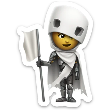 Damaged cyborg with white flag sticker