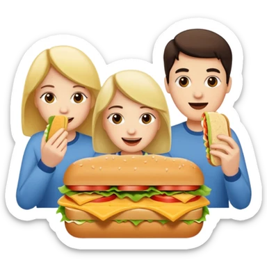 three people eating sandwich sticker