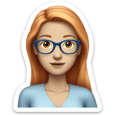 White-girl-with-long-hair-red-head-eyes-blue-wearing-glasses-blouse-formal-blue sticker