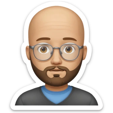 Quiero un emoji de un hombre pelado, con lentes y barba, pero que se vea joven sticker