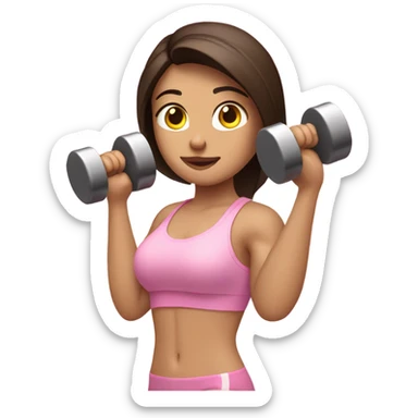 Brunette lifting dumbbells in light pink  sticker