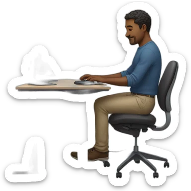 Man working on a computer at a standing desk sticker