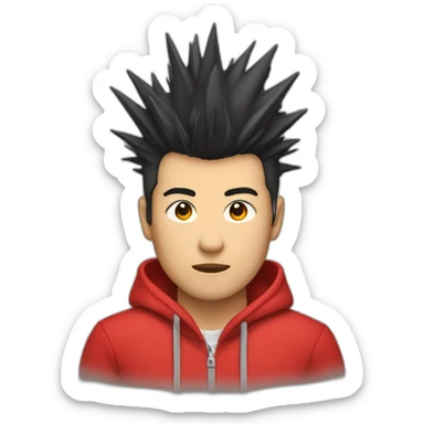 Asian male with spiky mohawk wearing a red hoodie sticker