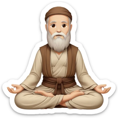 philosopher with long beard and wise expression, sitting cross-legged in meditation pose, ancient scholarly appearance, beige and brown tones only sticker