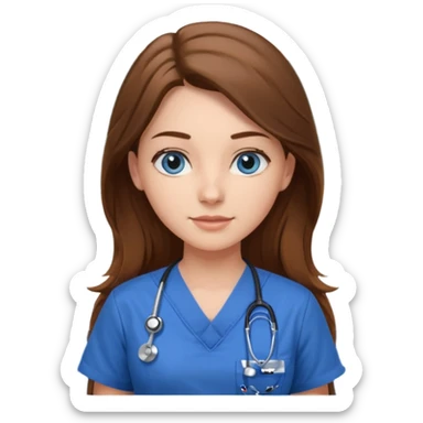 pretty female nursing student with long brown hair, blue eyes inside a classroom at university sticker
